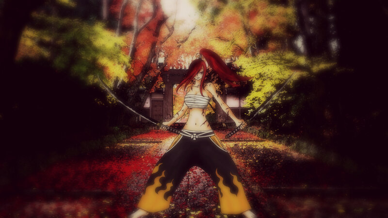 Red-haired Warrior Woman — Red, Dramatic, Autumn, Anime