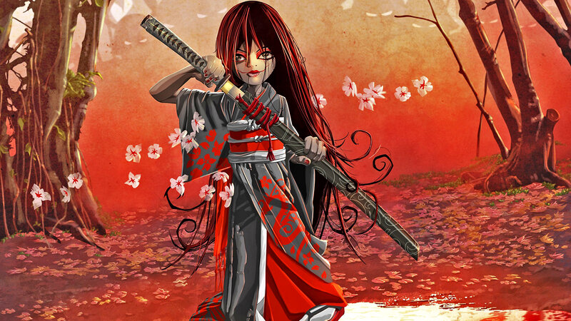 Red-haired Warrior Woman — Red, Dramatic, Autumn, Digital Art