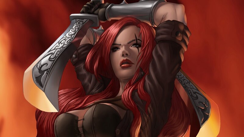 Red-haired Warrior Woman — Red, Dramatic, Digital Art, Axe, Fire, Armor