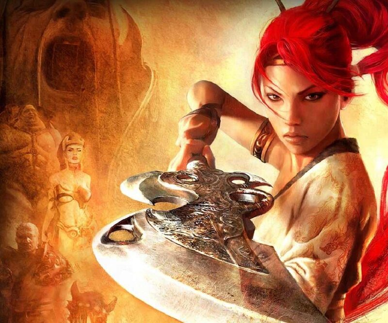 Red-haired Warrior Woman — Red, Dramatic, Digital Art, Axe, Statues