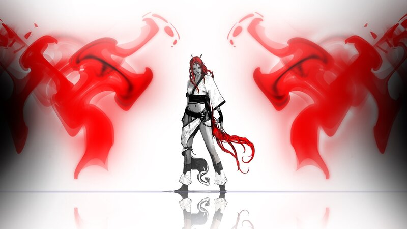 Red-haired Warrior Woman — Red, Dramatic, Digital Art, Red Smoke