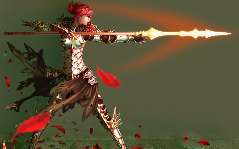 Red-haired Warrior Woman — Red, Dramatic, Digital Art, Spear, Armor