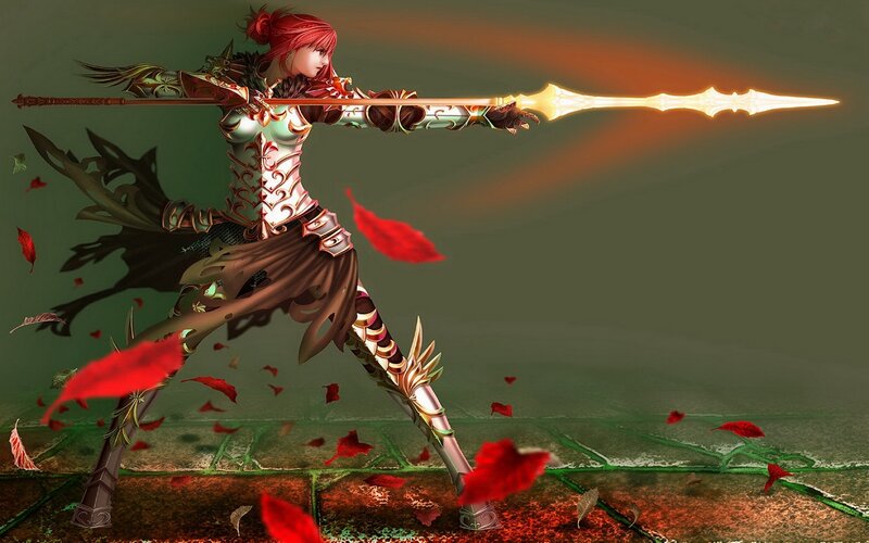 Red-haired Warrior Woman — Red, Dramatic, Digital Art, Spear