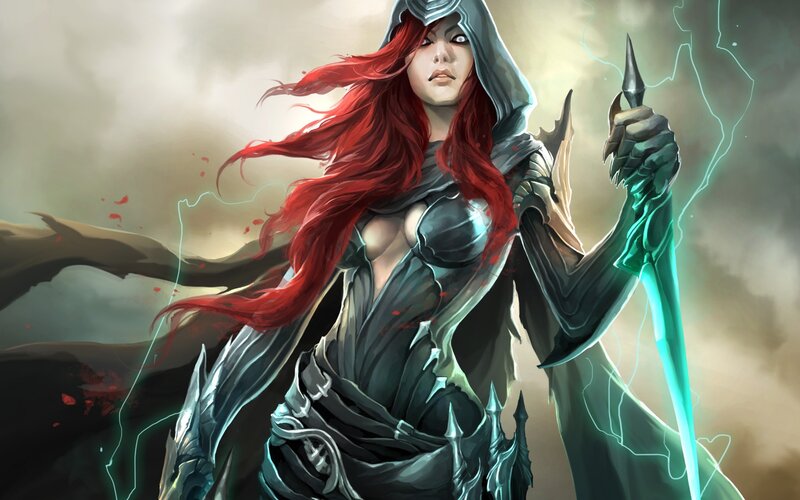 Red-haired Warrior Woman — Red, Dramatic, Digital Art, Sword, Lightning