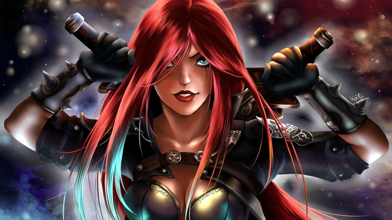 Red-haired Warrior Woman — Red, Dramatic, Digital Art, Swords, Spiked Gauntlets