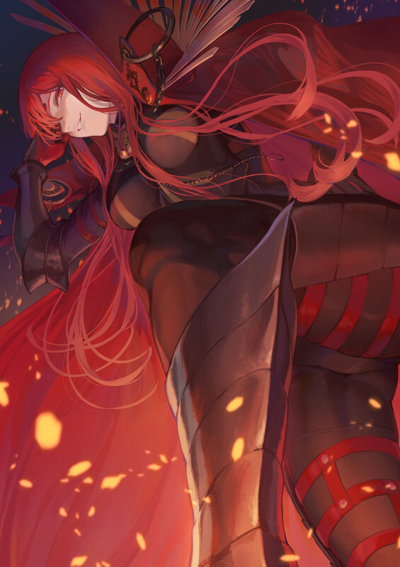 Red-haired Warrior Woman — Red, Dramatic, Night, Anime, Armor