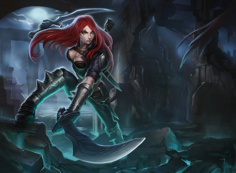 Red-haired Warrior Woman — Red, Dramatic, Night, Digital Art, Sword, Ruins