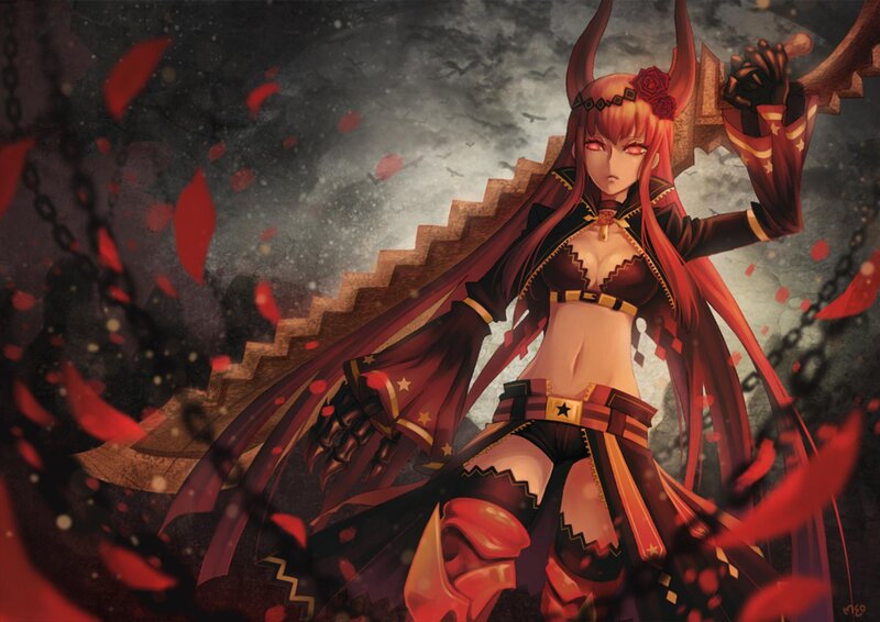Red-haired Warrior Woman — Red, Dramatic, Night, Digital Art, Sword