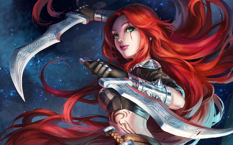 Red-haired Warrior Woman — Red, Dramatic, Night, Digital Art, Swords