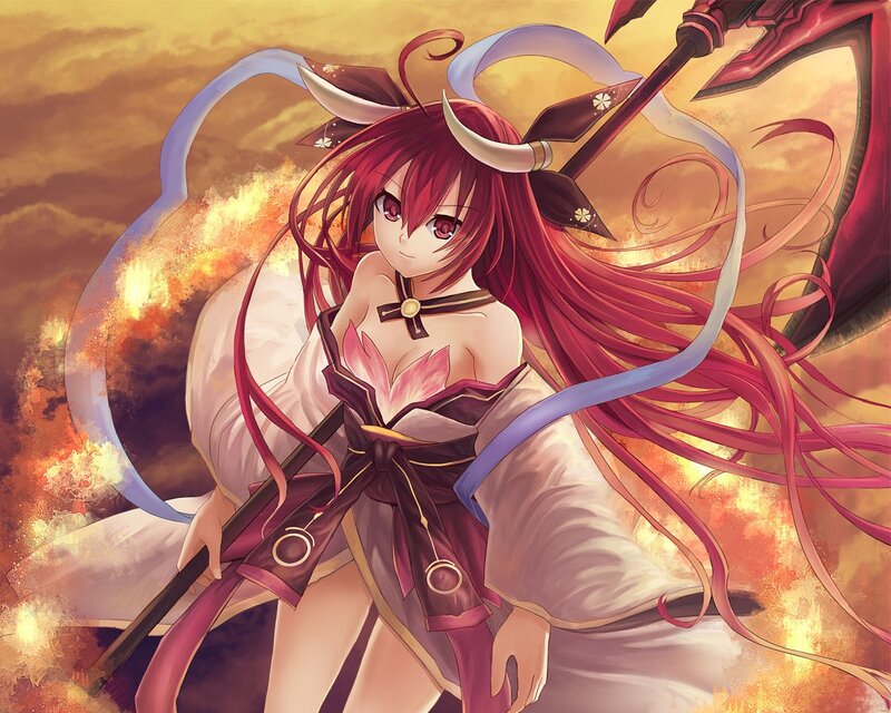 Red-haired Warrior Woman — Red, Dramatic, Sunset, Anime, Spear