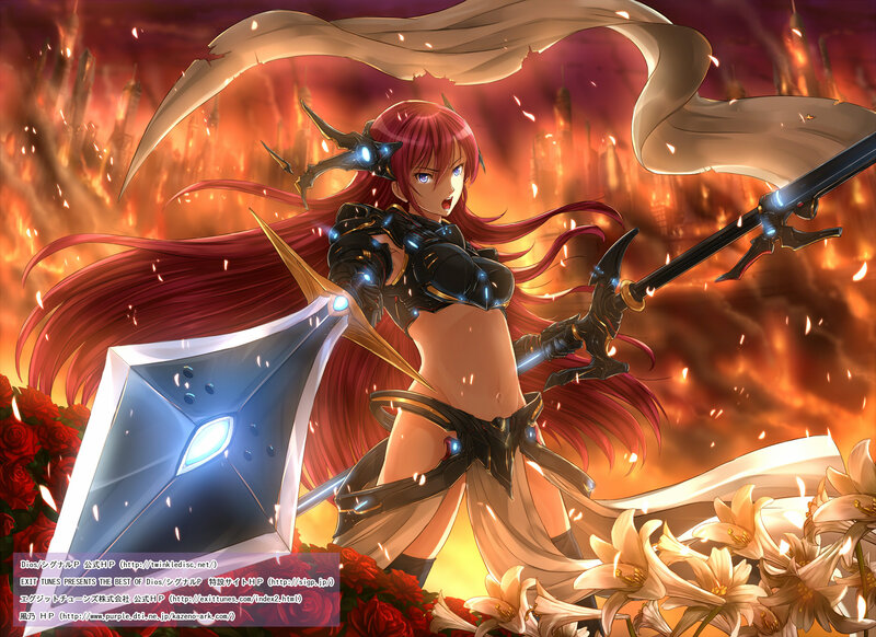 Red-haired Warrior Woman — Red, Dramatic, Sunset, Anime