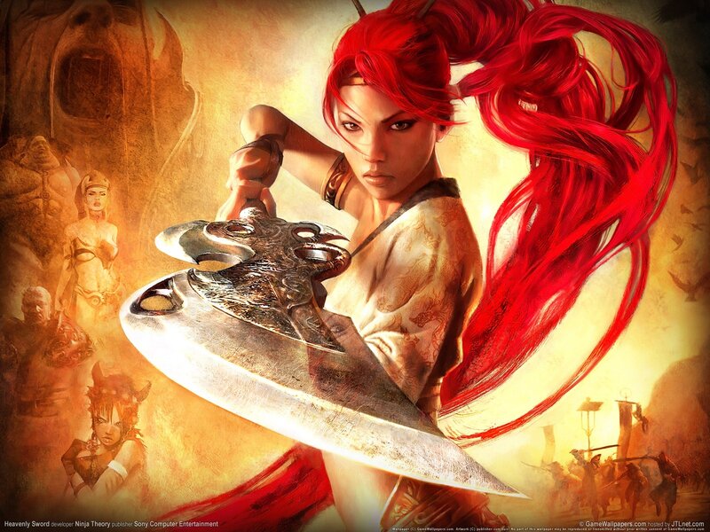 Red-haired Warrior Woman — Red, Dramatic, Sunset, Digital Art, Sword, Ancient Ruins, Soldiers