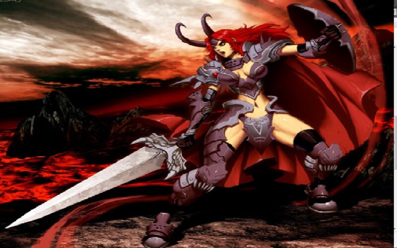 Red-haired Warrior Woman — Red, Dramatic, Sunset, Digital Art