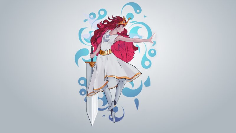 Red-haired Warrior Woman — White, Dramatic, Digital Art