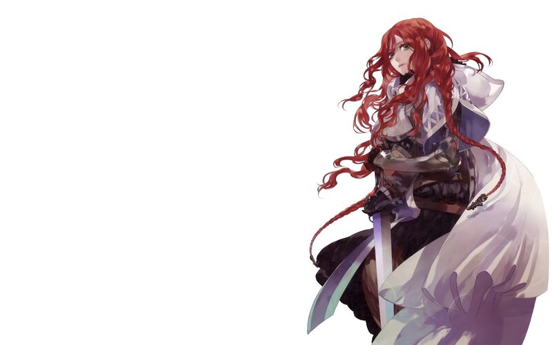 Red-haired Warrior Woman — White, Dramatic
