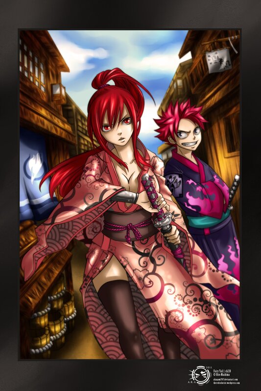 Red-haired warriors in a village