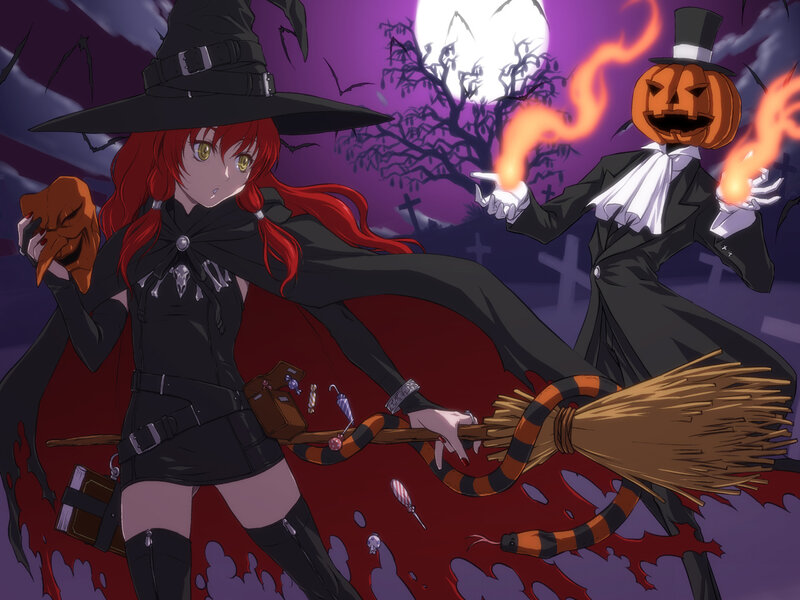 Red-haired Witch on Broom