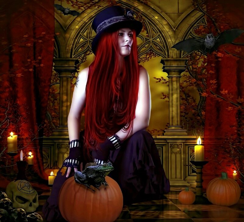 Red-haired Witch with Pumpkin