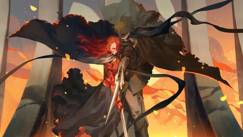 Red-haired Woman and Blonde Man — Orange