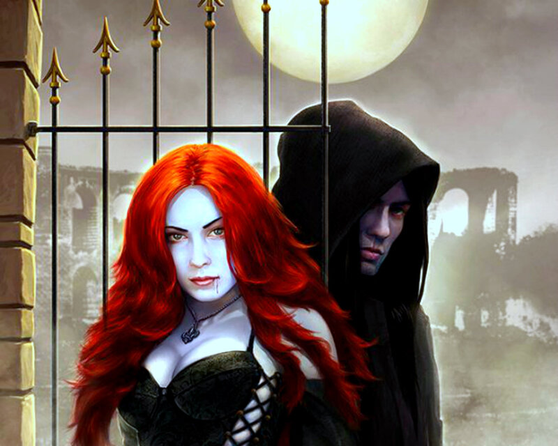 Red-haired Woman and Hooded Man — Red, Dramatic