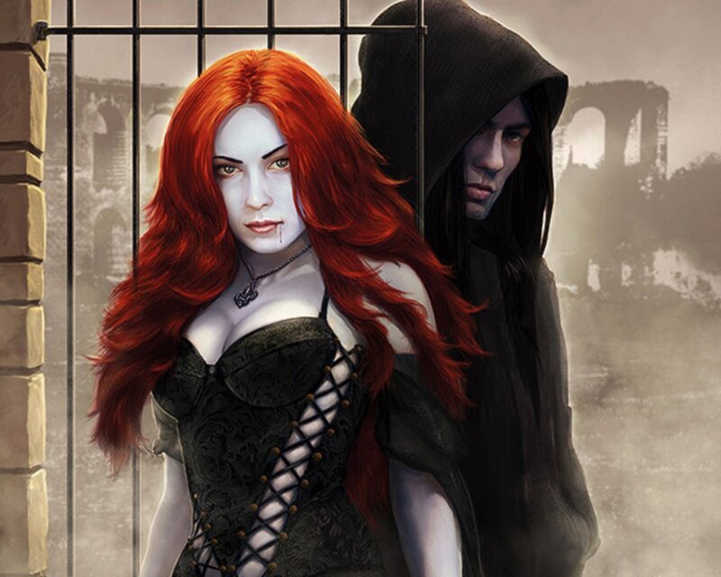Red-haired Woman and Hooded Man — Red