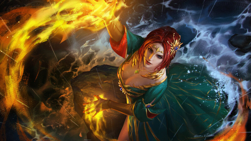 Red-haired Woman Casting Spell — Green