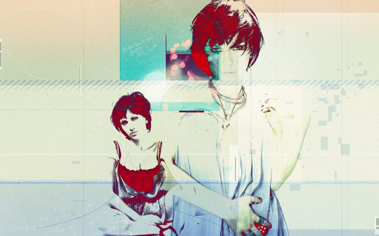 red-haired woman collage