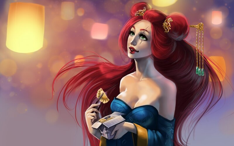 Red-haired Woman Holding Dumplings