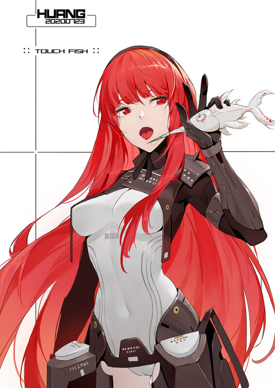 Red-haired Woman Holding Fish