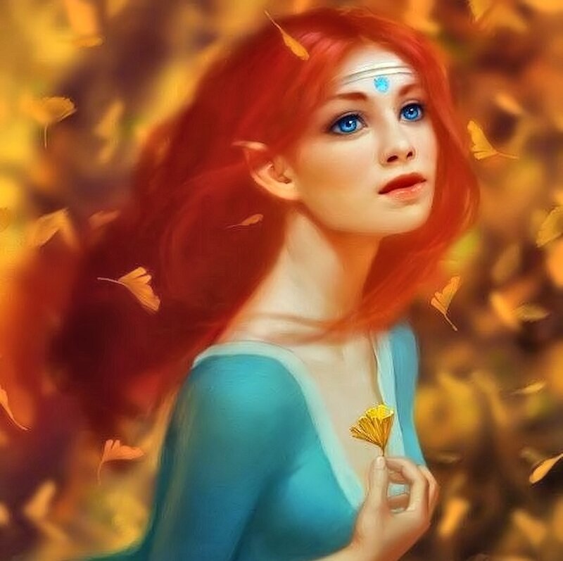 Red-haired Woman Holding Leaf