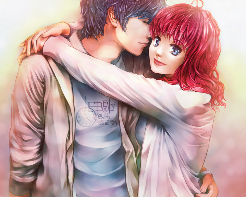 Red-haired Woman Hugging Man