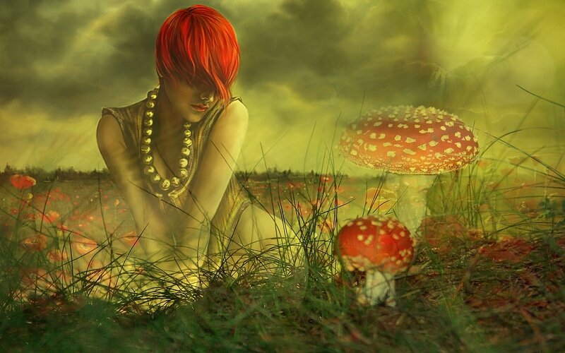 Red-haired woman in a field