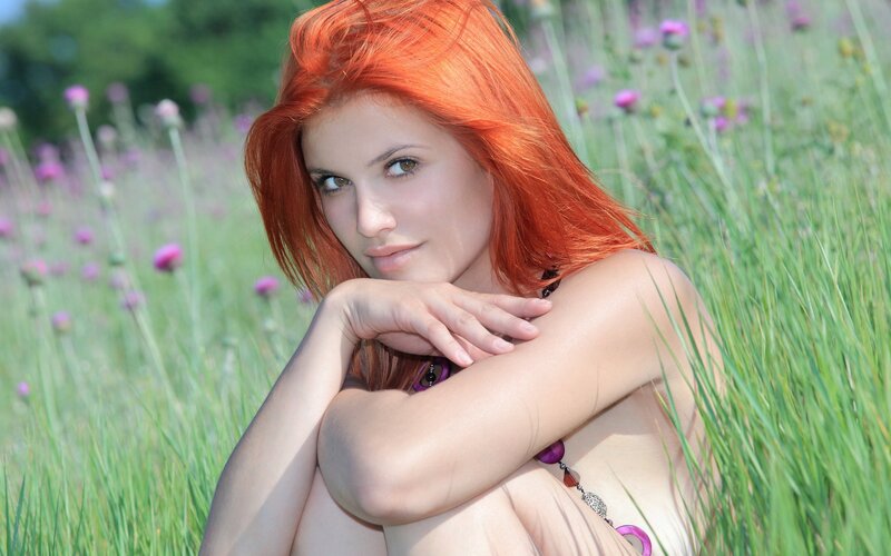 Red-haired woman in a field