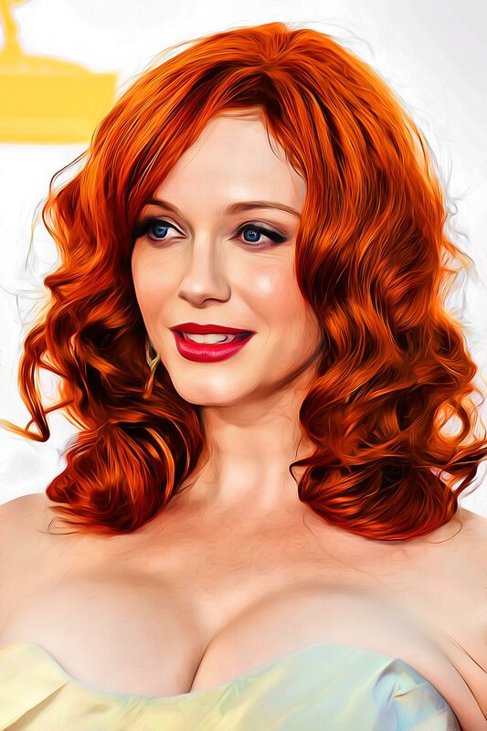 Red-haired woman in a strapless dress