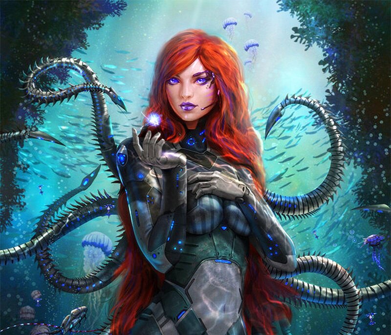 Red-haired Woman in Armor — Blue