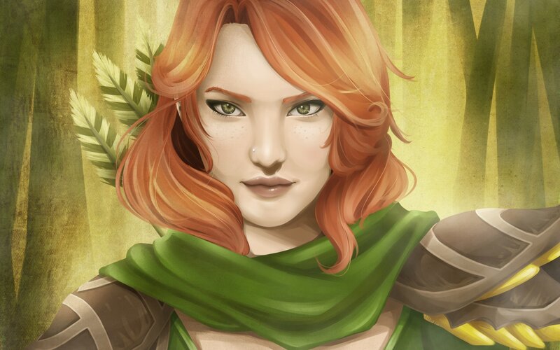 Red-haired Woman in Armor — Green, Serene