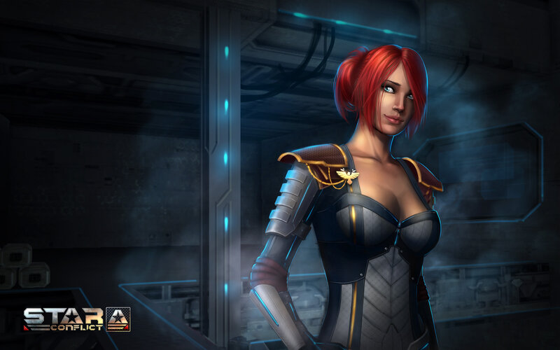 Red-haired Woman in Armor — Red, Dramatic, Digital Art, Cyberpunk