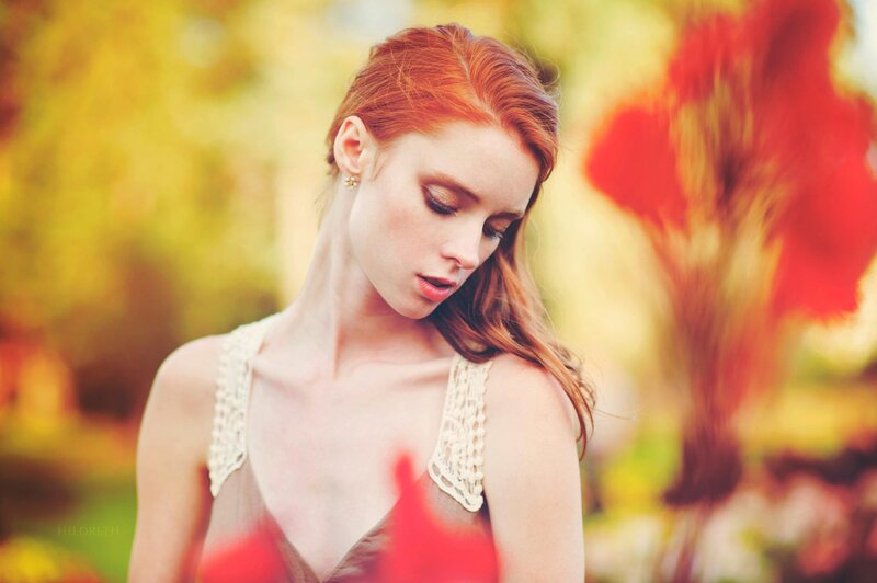 red-haired woman in autumn
