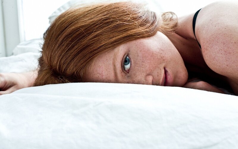 Red-haired Woman in Bed — White, Calm, Morning