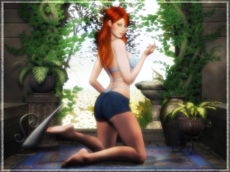 Red-haired Woman in Bikini — Red, Serene, Afternoon