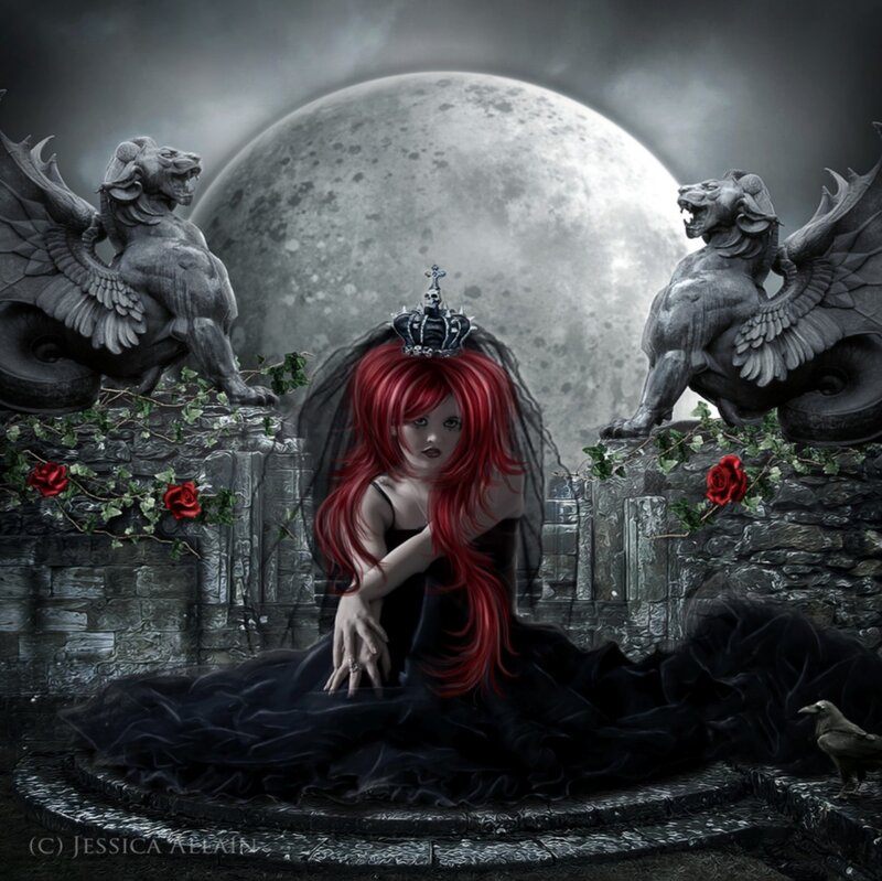Red-haired Woman in Black Dress — Dramatic, Night