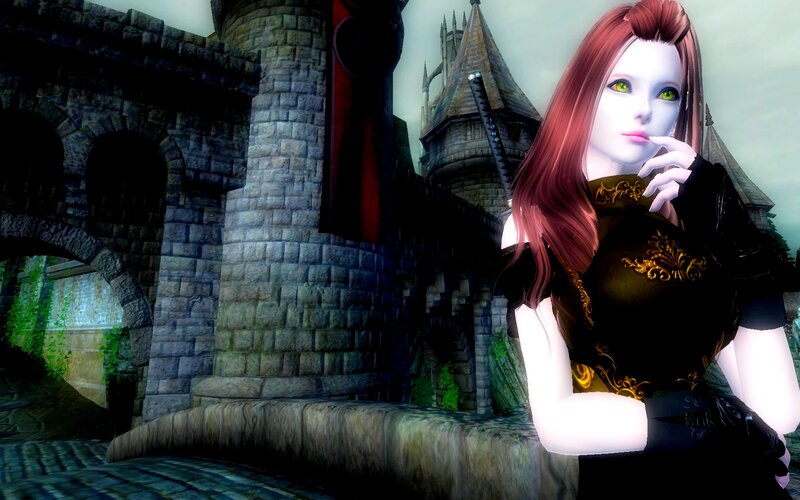 Red-haired Woman in Black Dress — Dramatic