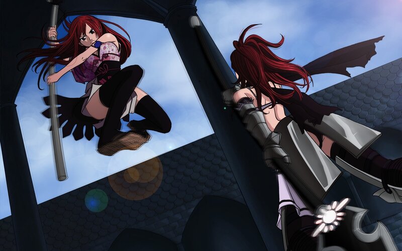 Red-haired Woman in Combat — Red, Dramatic, Afternoon