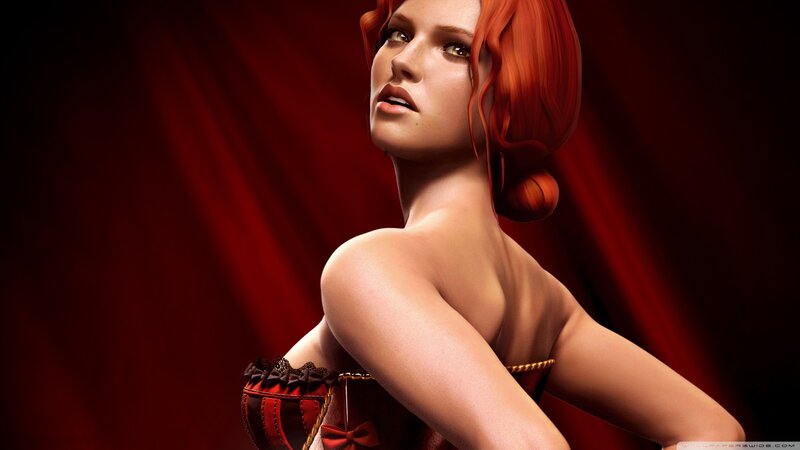 red-haired woman in corset
