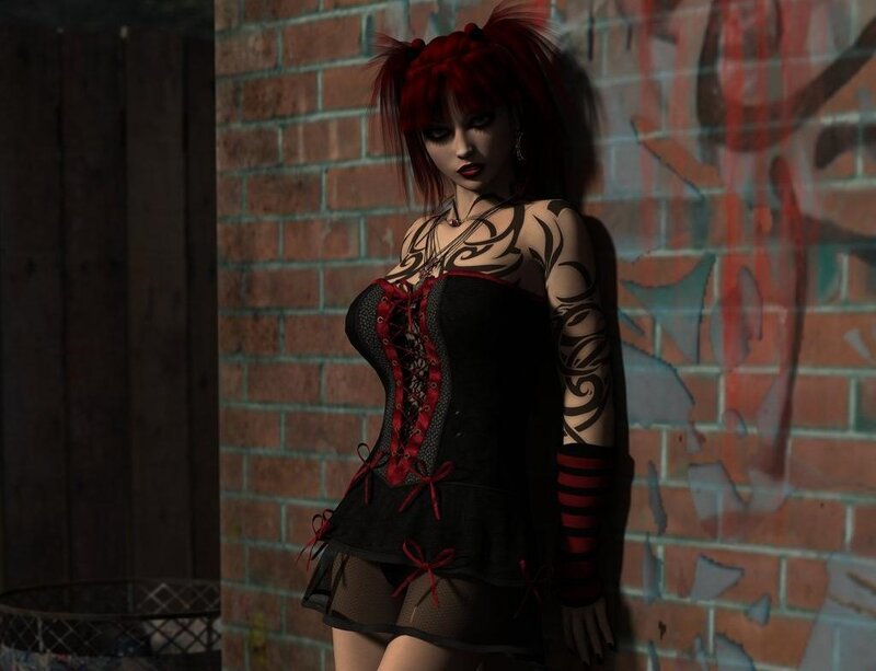 Red-haired Woman in Corset — Black