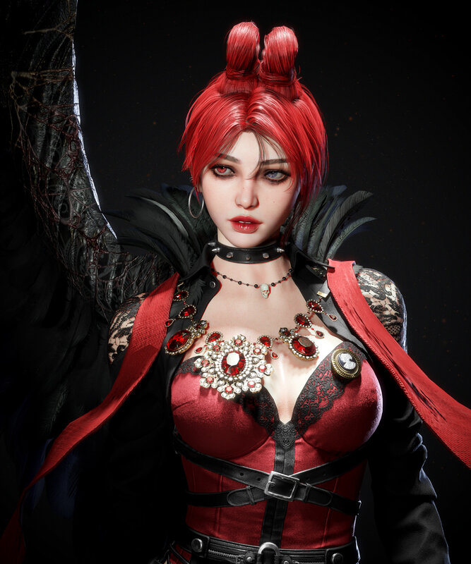 Red-haired Woman in Costume — Red, Dramatic, 3d Render