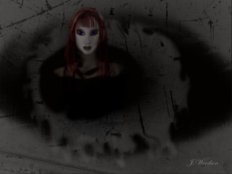 Red-haired Woman in Dark Room