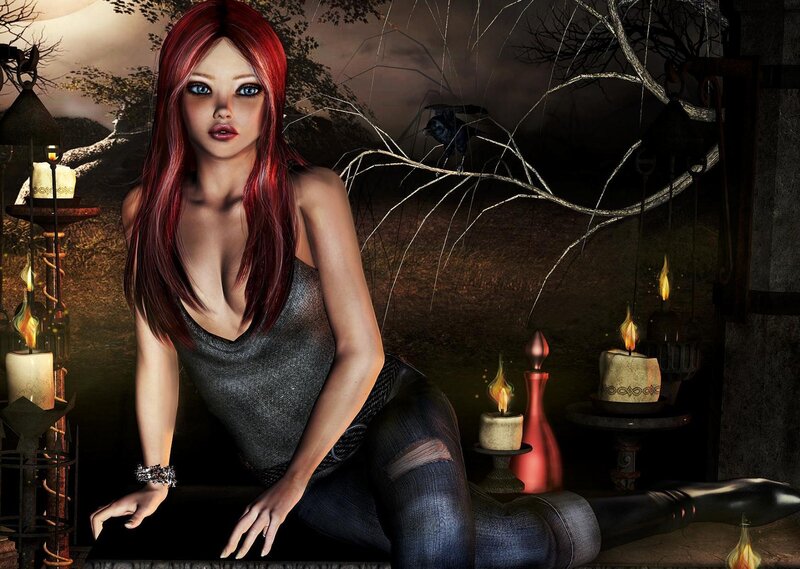 Red-haired Woman in Dark Setting — Red