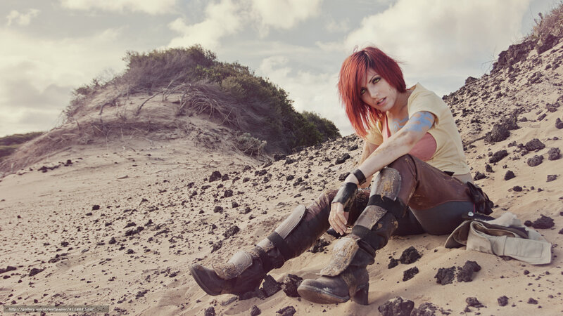 red-haired woman in desert