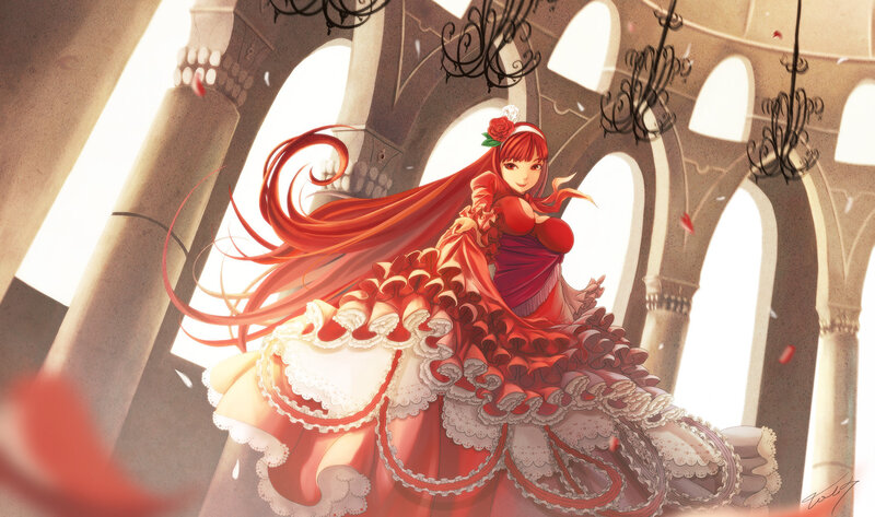 Red-haired Woman in Dress — Red, Dramatic, Afternoon